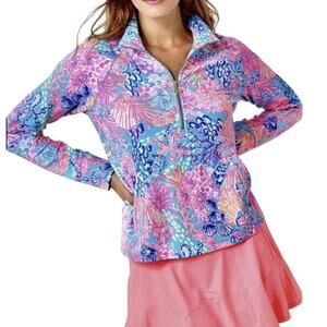 LILLY PULITZER Melena Popover Splendor In The Sand XSMALL Cotton Modal UPF 50+